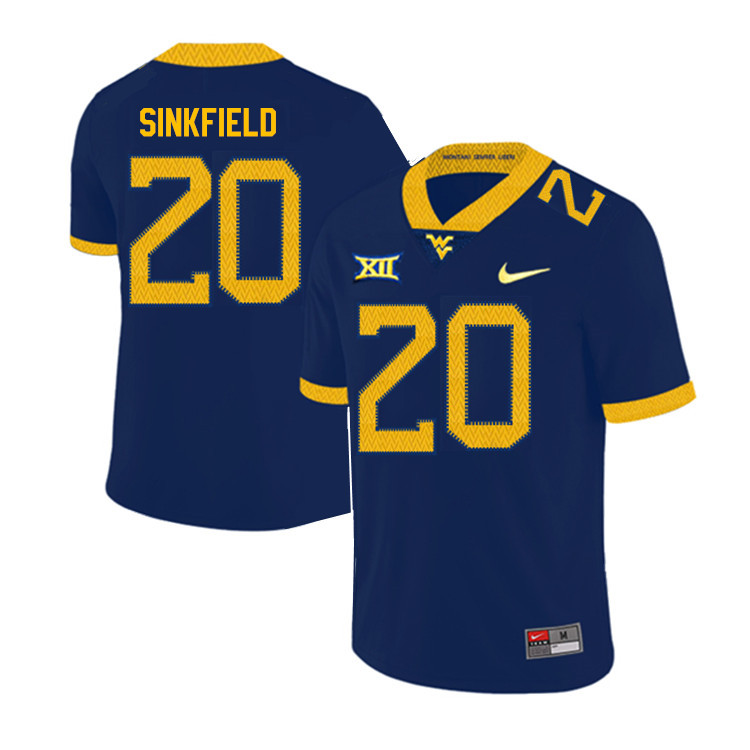 2019 Men #20 Alec Sinkfield West Virginia Mountaineers College Football Jerseys Sale-Navy